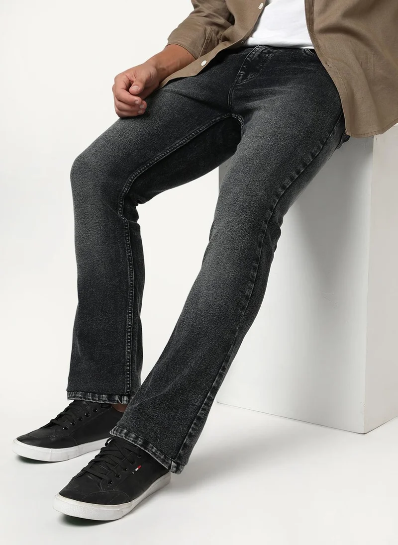 Urbano Fashion Men's Black Bootcut Fit Mid Rise Tinted Heavy Washed Jeans Stretchable